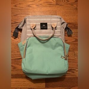 Good Mother Blue & Grey Maternity Use Diaper Bag/Backpack W/ Stripe Accents